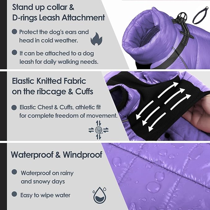 AOFITEE Dog Coat, Waterproof Dog Winter Jacket, Warm Fullbody Small Dogs Snowsuit, Winter Coat for Small Dogs, Zip Up Pet Puffer Jacket Fleece Vest, Outdoor Reflective Pet Snow Jackets, XL