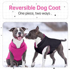 Lelepet Reversible Dog Coat Waterproof Dog Jacket Windproof Puffer Vest for Winter Warm Lightweight Coats for Large Dogs Adjustbale Hook & Loop Pet Apparel with Leash Hole, Pitbull, Rose Red, XL