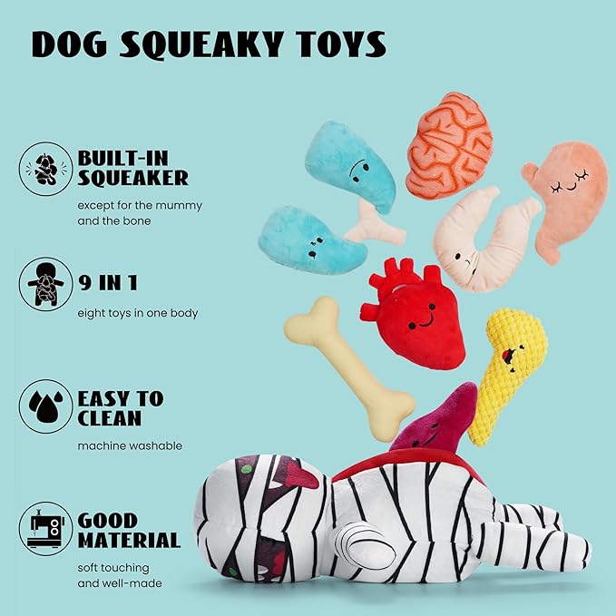 Nocciola Halloween Zombie Mummy Dog Toys with Organs: Funny Cool Squeaky Dog Chew Toys for Puppies, Small and Medium Size Dogs, Plush Stuffed Puzzle Toys for Dog Training Hide and Seek Pet Supplies