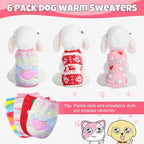 6 Pcs Puppy Clothes for Christmas Winter Warm Cute Pet Sweaters Flannel Dog Vest Paw Print Cat Clothes for Chihuahua Dachshunds Male Female Puppy(Animal Pattern,S(Body Length:9.8” Chest:13.8”))