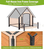 Large Dog House Outdoor Weatherproof with Porch, All-Metal Frame Chew-Proof Dog Kennel with Asphalt Roof, for Small Medium Large Dogs