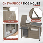Outdoor Dog House, Weatherproof Wooden Kennel for Medium Dogs, Large Wooden Dog House with Chew-Proof Iron Frame, Removable Floor (Grey, 43.5"D x 29.5"W x 33.5"H) (Grey, 43.5" D x 29.5" W x 33.5" H)