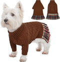 IECOii Girl Dog Sweater Dress - Cable Knit Dog Sweater for Small Dogs Girl - Caramel,Medium, Turtleneck Pullover Sweaters with Tartan Plaid Skirt, Adorable Warm Dog Knitted Dress for Christmas