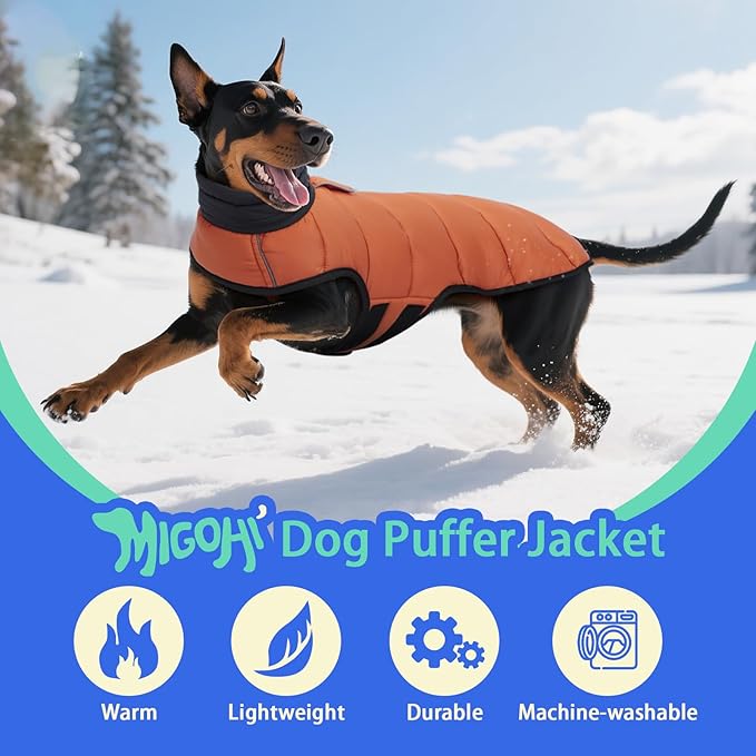 MIGOHI Lightweight Dog Coat, Windproof Dog Jacket, Puffer Jacket for Small Dogs, Padded Vest with Reflective Strips, Warm Snow Vest in Cold Weather, Easy On Hook & Loop Belly, Caramel, S