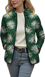 LIZALIG Women's Cropped Puffer Jacket Lightweight Floral Print Long Sleeve Padded Quilted Puffy Cardigan Coat