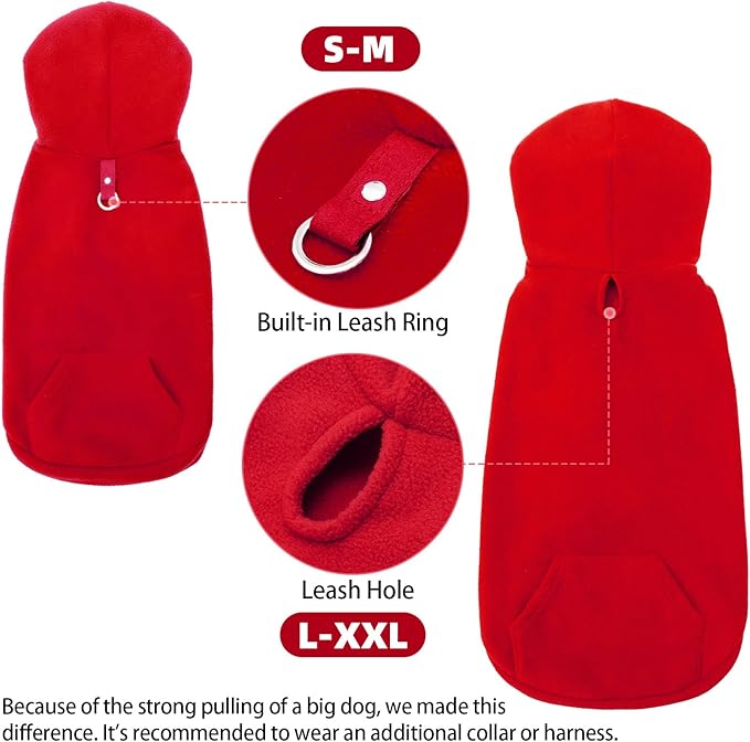 EXPAWLORER Dog Hoodie Fleece Sweater Vest, Hooded Dog Sweatshirt Fall Winter Pet Clothes with Leash Hole, Sleeveless Warm Cozy Puppy Clothing for Cat Small Medium Large Dogs Girl Boy, Red XL