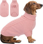 Dog Sweaters for Small Dogs Classic Turtleneck Dog Christmas Sweater Thick Warm Pullover Female Puppy Pet Stretch Knitwear Fall Winter Clothes with Leash Hole(Pink, S)