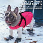 Queenmore Dog Jackets for Large Dogs, Dog Coat with Harness Built in,Waterproof Dogs Coats with Zipper On Back,Warm Fleece Lining Cold Weather Pet Coats with Furry Collar for Labrador,Rosered,L