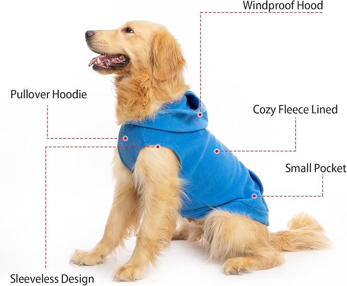 EXPAWLORER Dog Hoodie Fleece Sweater Vest, Hooded Dog Sweatshirt Fall Winter Pet Clothes with Leash Hole, Sleeveless Warm Cozy Puppy Clothing for Cat Small Medium Large Dogs Girl Boy, Blue XL