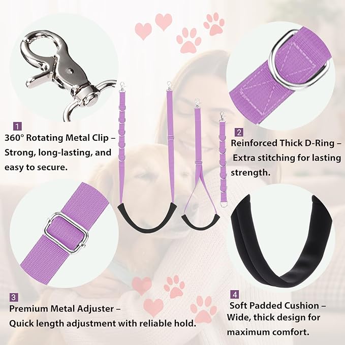 Dog Grooming Belly Straps Pet Grooming Supplies 3 Sets Professional Dogs Belly Band Pets Dogs Groomer Extension Strap Table Arm Loop Extender for Small Medium Large Pets (Light Purple)