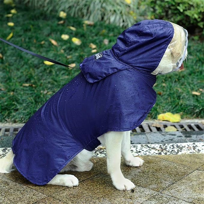 Pet Raincoat Packable Hooded Dog Rain Jacket Reflective Strips Lightweight Adjustable Poncho for Small Medium Large Dogs Blue XL
