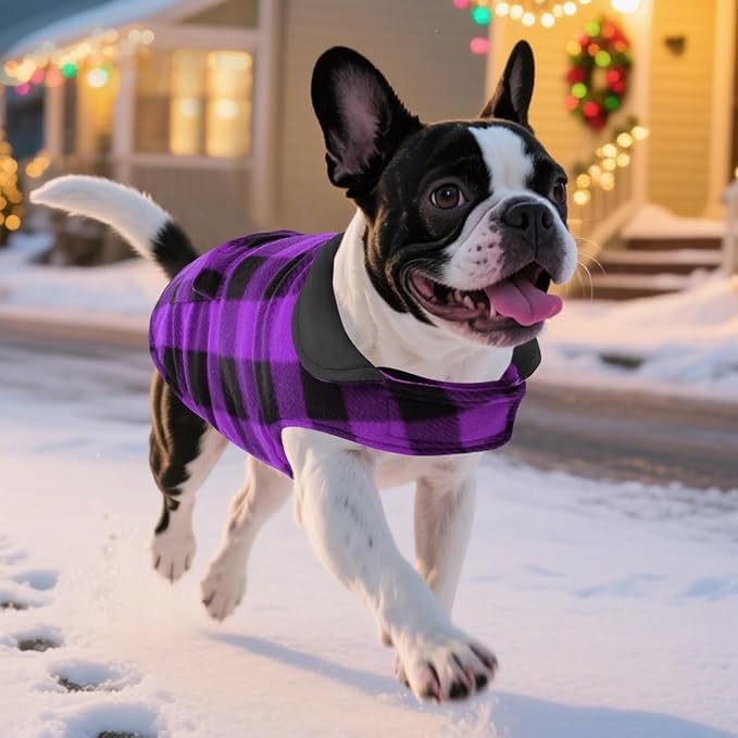 ASENKU Dog Jacket Plaid Reversible Reversible Dog Vest Waterproof Cold Winter Clothes Pet Apparel for Small Medium Large Dogs (M, Purple)