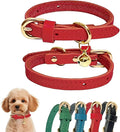 Guiding Star Leather Collar for Puppy, Cute Soft Thin Dogs Collars for Small Medium Dogs, Cat Collar with Bell (Red, XXS, 6.2"-10")