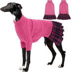 IECOii Girl Dog Sweater Dress - Cable Knit Dog Sweater for Medium Dogs Girl, Pink, Large - Turtleneck Winter Sweaters with Leash Hole, Soft & Stretchy Adorable Dress for Thanksgiving Christmas Photo