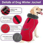SUNFURA Large Dog Coat, Warm Dog Winter Coat Jacket with Thick Furry Collar, Adjustable Pet Fleece Jacket Turtleneck Snowsuit for Large Dogs for Chilly Day, Red XL