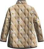 LIZALIG Women's Cropped Puffer Jacket Lightweight Floral Print Long Sleeve Padded Quilted Puffy Cardigan Coat