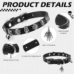 EXPAWLORER Halloween Cat Collar for Girl Boy- Adjustable Leather Pet Collar with Safety Elastic Belt,Personalized Punk Accessories Buckle Collars with Bell & Durable D-Ring, Skull(Black)
