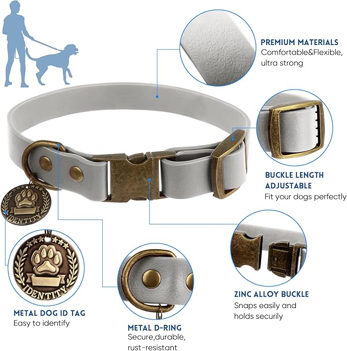 Wisedog Dog Collar and Leash Set, Waterproof Adjustable Puppy Collars with Cute Tag 6FT Dog Leash with Poop Bag for Small Medium Large Dogs (XS(Collar:8.5"-12";Leash:4 ft), Grey)