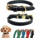 Guiding Star Leather Collar for Puppy, Cute Soft Thin Dogs Collars for Small Medium Dogs, Cat Collar with Bell (Black, XXS, 6.2"-10")