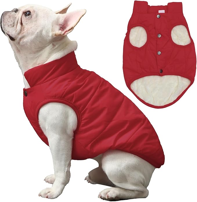 2 Layers Fleece Lined Warm Dog Jacket for Winter Cold Weather,Soft Windproof Large Dog Coat,Red XXL