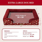 Comfort Expression Orthopedic Dog Bed for Extra Large Dogs 42x30 Inch, Waterproof Egg Crate Foam XL Pet Bed with Removable Bolsters, Dog Couch with Washable Cover & Non-Slip Bottom, Christmas Red