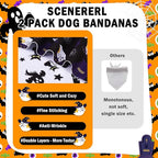 SCENEREAL Halloween Dog Bandanas 2 Pack, Puppy Fall Triangle Bibs Handkerchief Ghost Black Cat, Reversible Holiday Dog Bandana for Boy and Girl, Premium Pet Scarf for Small Medium Large Dogs L