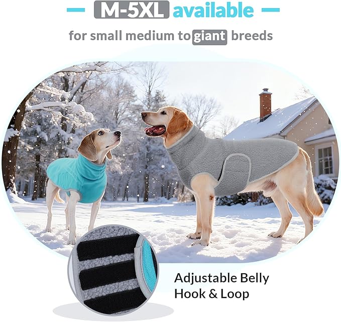 ROZKITCH Reversible Dog Coat Super Warm Fleece Sherpa Sweater with Leash Hole & Embroidery, Adjustable Double-Sided Plush Sweatshirt for Medium Large Breeds Bluegreen 2XL