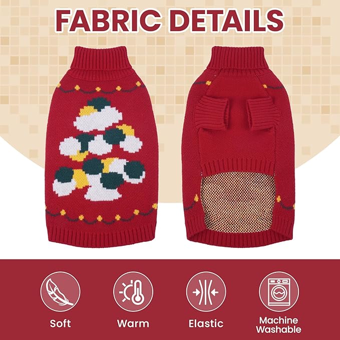 BRKURLEG Christmas Dog Sweaters for Cold Weather, Warm Turtleneck Sweaters, Medium Large Doggies Knitted Sweatshirt, Pet Xmas New Year Outfit for Beagle, Pitbull (Red, XL)