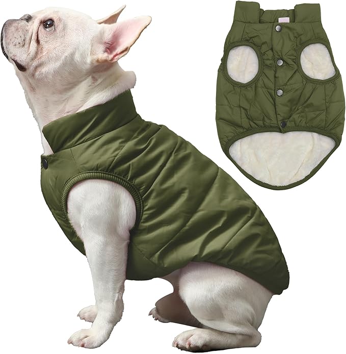 2 Layers Fleece Lined Warm Dog Jacket for Winter Cold Weather,Soft Windproof Large Dog Coat,Green XXL