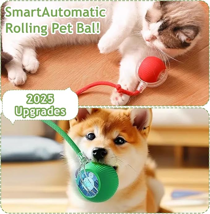 Interactive Cat Toys Balls for Indoor Cats, 2025 New Motion Activated Cat Balls with 360° Smart Automatic Rolling Moving for Bored Kitten Pet Cats Dogs (Green)