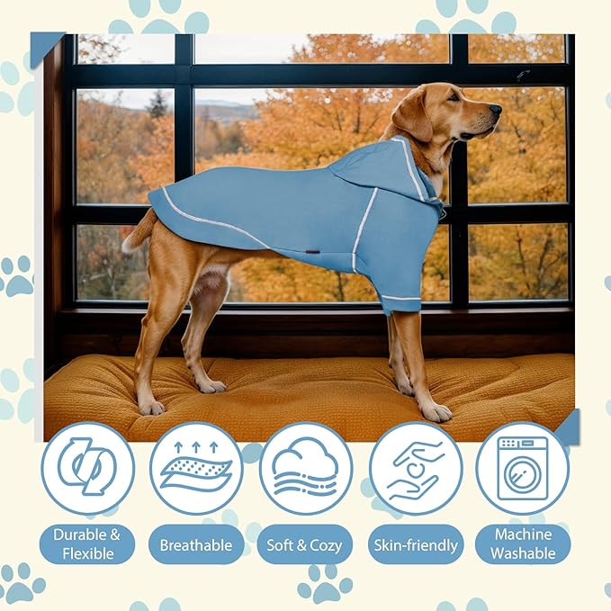 Basic Dog Hoodie Sweatshirts, Pet Clothes Hoodies Sweater with Hat and Leash Hole, Soft Cotton Outfit Coat for Small Medium Large Dogs, Light Blue (Large)