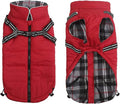 Geyecete Winter Warm Coat Waterproof Dog Winter Jacket with Harness Traction Belt,Pet Outdoor Jacket Dog Autumn and Winter Clothes for Medium, Small Dog-Red-L