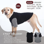 2 Pack Dog Shirt for Large Dogs XXL - Soft Breathable Cotton Tees, Freedom of Movement Prevents Overheating Clothes for Border Collie, Pitbull, Boxer, Hiking, Play, Casual Wear, GreyBlack