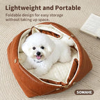 Cat Beds for Indoor Cats Dog Bed for Small Dogs 5 in 1 Function - Leather Mats Bed Cave Pillow Pad for Puppy & Kitten Four-Season 27.5 * 35.4inch Brown