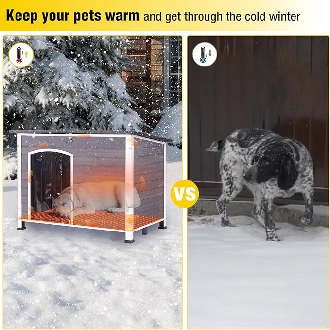Aivituvin Heated Dog House with Insulated Liner for Winter, Waterproof Dog Kennel for Small Medium Large Dog with All-Around Iron Frame