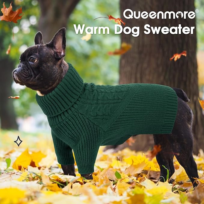 Queenmore Dog Sweater Small, Dog Sweaters for Small Dogs Girl or Boy, Small Dog Christmas Sweater, Winter Puppy Doggie Sweatshirt Knitwear, Pet Chunky Warm Coat for Medium Large Size Dogs, Green S