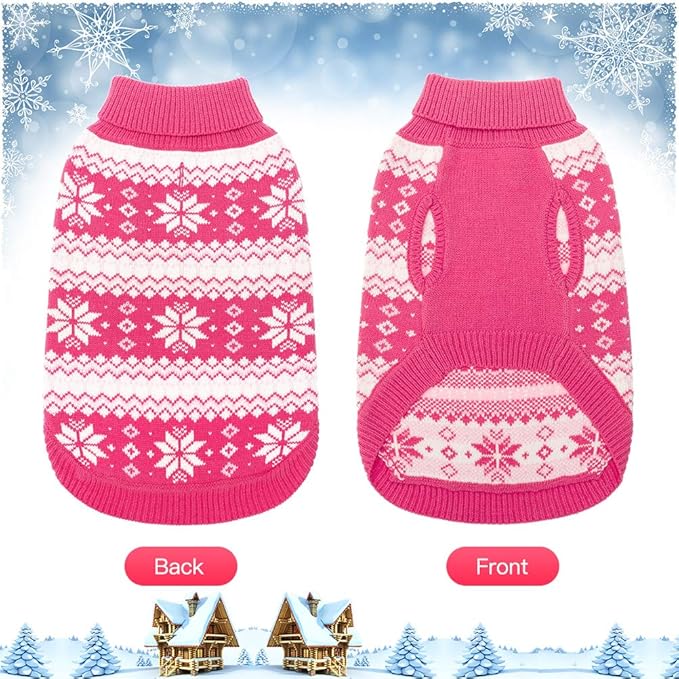 KOOLTAIL Cable Knit Dog Sweater Turtleneck, Cold Weather Pullover Classic Knitwear, Snowflake Pattern Thick Warm Winter Pet Clothes,Dog Christmas Sweater for Small Medium Large Dogs,Pink XL