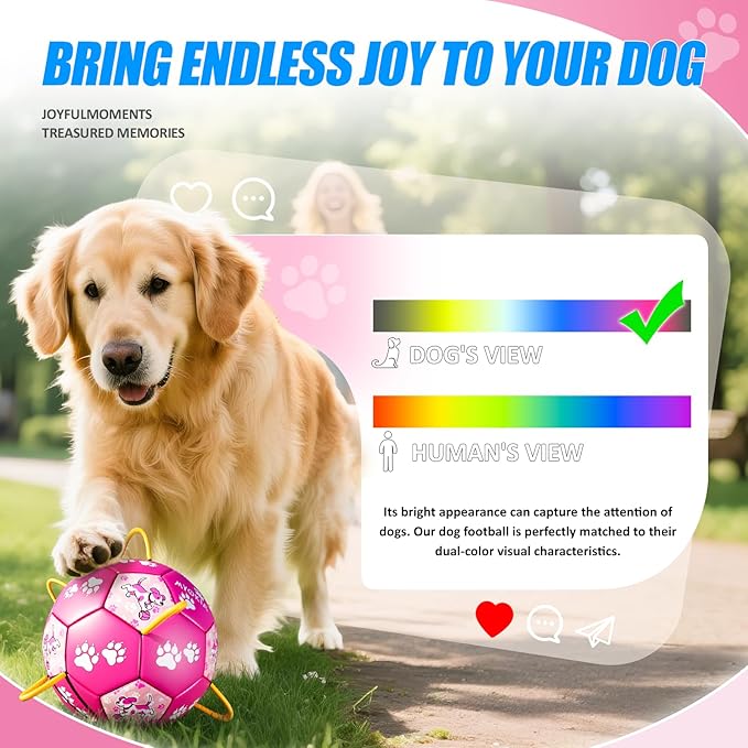 Size 2 Pink Dog Soccer Ball with Straps Durable Training Ball for Pets, Interactive Outdoor Dog Toy for Small to Medium Puppies Essential Pet Supplies