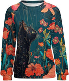 Long Sleeve Shirts for Women Cat Oil Painting Shirt 3D Graphic Sweatshirts Fall Pullover Crewneck Vintage Boho Tops