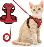 Dooradar Cat Harness and Leash Set, Escape Proof Safe Adjustable Kitten Vest Harnesses for Walking, Easy Control Soft Breathable Mesh Jacket with Reflective Strips for Cats, Red, XS