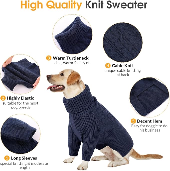 Queenmore Dog Sweater Small, Dog Sweaters for Small Dogs Girl or Boy, Small Dog Christmas Sweater, Winter Puppy Doggie Sweatshirt Knitwear, Pet Chunky Warm Coat for Medium Large Size Dogs, NavyBlue S
