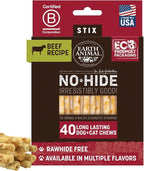Earth Animal No Hide Stix - Long Lasting Rawhide Free Small Dog Chews Sticks, Beef - 40 Count Extra Value Pack