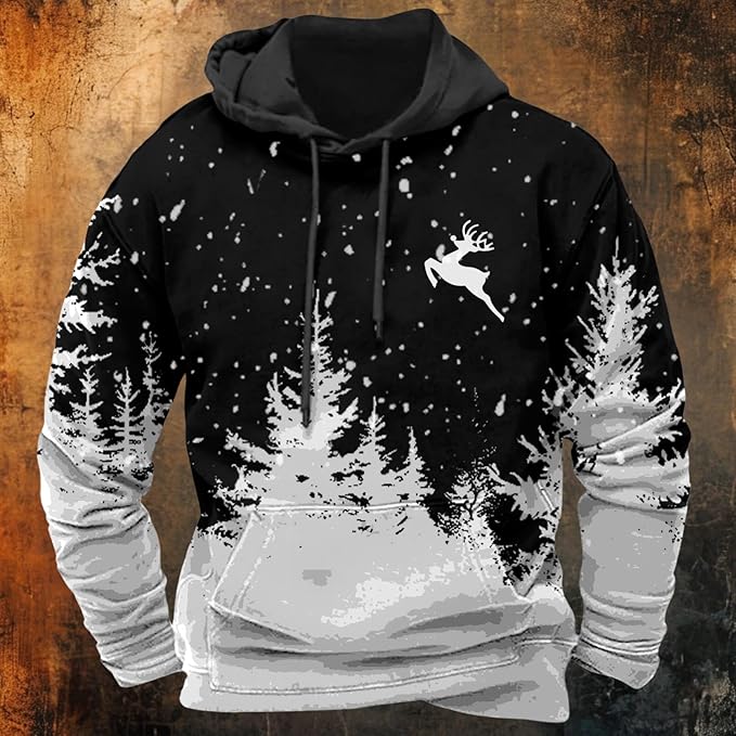 HOTYD Mens Western Aztec Sweatshirts Long Sleeve Fall Fashion Drawstring Pullover Vintage Graphic Cowboy Hoodie for Men