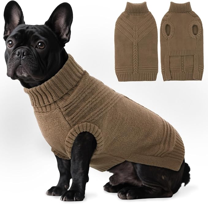 Dog Sweaters for Small Dogs Male Female Pet Knitwear Classic Puppy Warm Pullover Turtleneck Cold Weather Clothes for Yorkie(Brown, S)