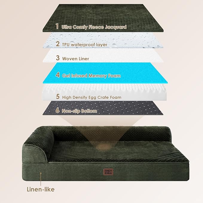 EHEYCIGA Memory Foam Dog Bed XLarge Sized Dogs, Extra Large Dog Bed Orthopedic with Washable Removable Cover, Waterproof XL Pet Bed Couch for Crate, 41x27x6 Inches, Dark Green