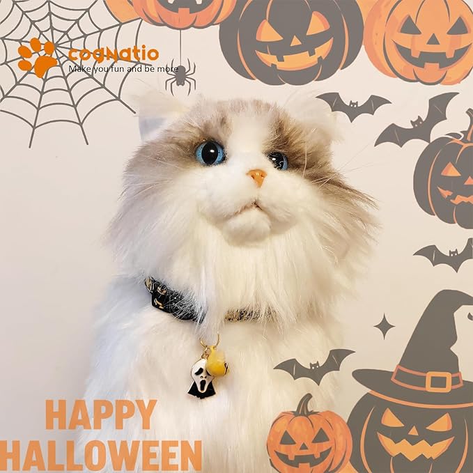 2 Pack Cotton Breakaway cat Collars with Bell,Safety Quick Release Pendant Cute Kitten Collar,Adjustable 20-30cm (Halloween2, 20-30cm)