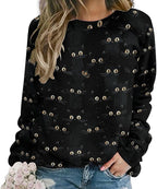 Abstract Cute Cat Shirts for Women Long Sleeve Lady Crewneck Pullover Sweatshirt Fall Winter Oversized Tops