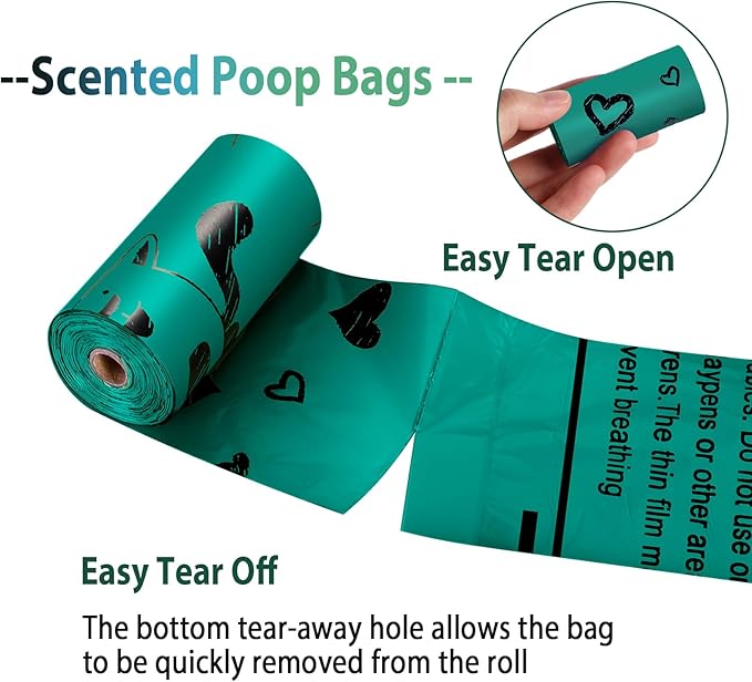Dog Poop Bag Rolls - 540 Count Dog Waste Bags with Dispenser, Extra Thick Strong Leak proof Poop Bags for Dogs Doggy | Scented Dark Green