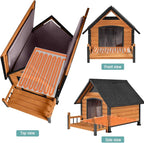 Insulated Dog House with Heating Pad, Weatherproof Outdoor Kennel for Large Dogs, Chew-Resistant Iron Frame & Asphalt Roof (Wood-H, XL)