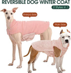 Kuoser Reversible Dog Coat – Warm Fleece & Quilted Waterproof Dog Jacket, Double-Sided Cold Weather Dogs Winter Coat with Harness Hole, Windproof Pet Snow Vest for Small Medium Large Dogs, Pink 2XL